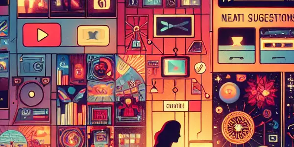 A vibrant online platform displaying diverse adult video thumbnails, set in a moody nightlife atmosphere.